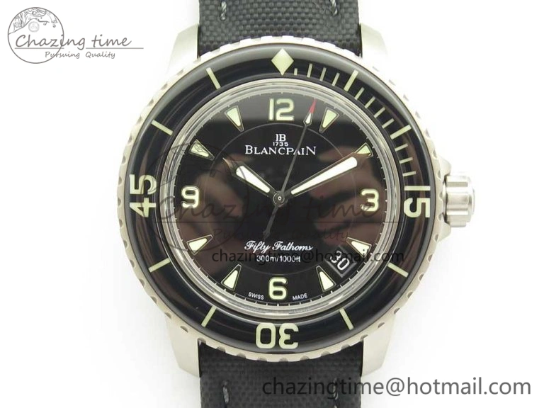 UrbanStyle Fifty Fathoms Ti Black ZF 1:1 Best Edition Black Dial on Sail-canvas Strap A1315 (Free Extra Strap) 5275