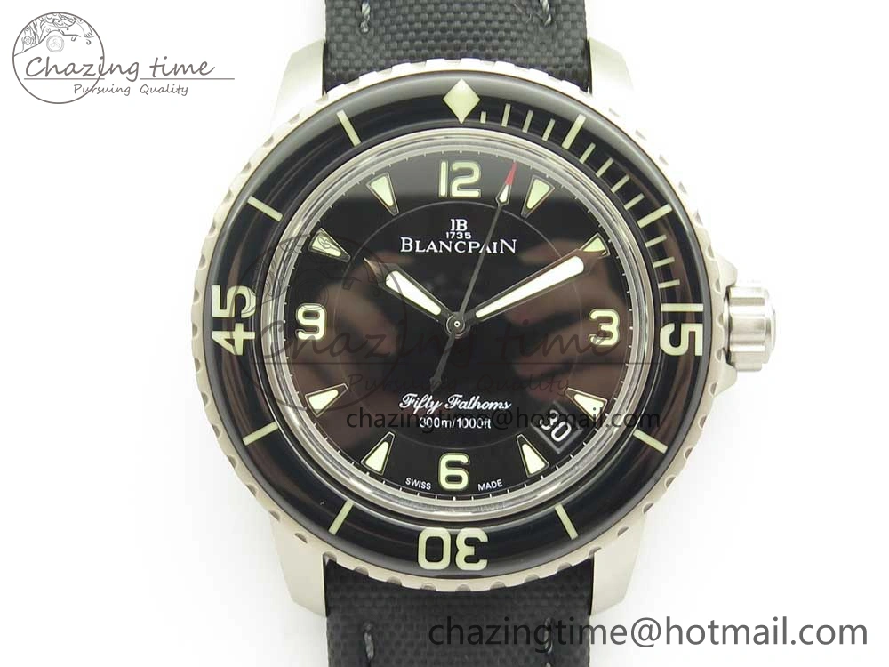 UrbanStyle Fifty Fathoms Ti Black ZF 1:1 Best Edition Black Dial on Sail-canvas Strap A1315 (Free Extra Strap) 5275