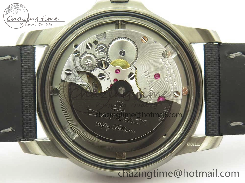 MultiPurpose Fifty Fathoms Titanium Big Date Black HGF Best Edition Black Dial on Sail-canvas Strap A6918B (Free Tool And Nylon Strap) 5285