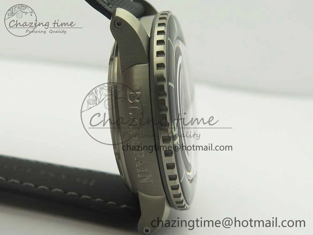 MultiPurpose Fifty Fathoms Titanium Big Date Black HGF Best Edition Black Dial on Sail-canvas Strap A6918B (Free Tool And Nylon Strap) 5285