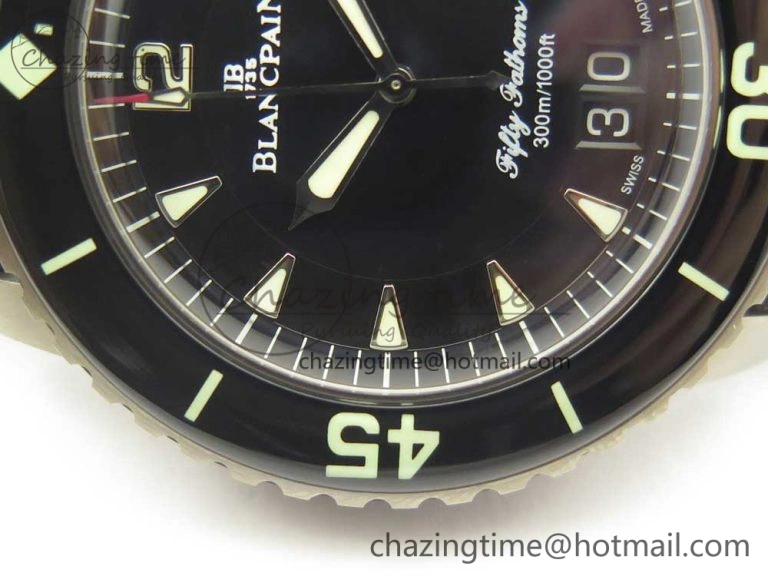 MultiPurpose Fifty Fathoms Titanium Big Date Black HGF Best Edition Black Dial on Sail-canvas Strap A6918B (Free Tool And Nylon Strap) 5285