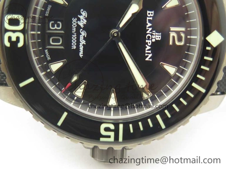 MultiPurpose Fifty Fathoms Titanium Big Date Black HGF Best Edition Black Dial on Sail-canvas Strap A6918B (Free Tool And Nylon Strap) 5285