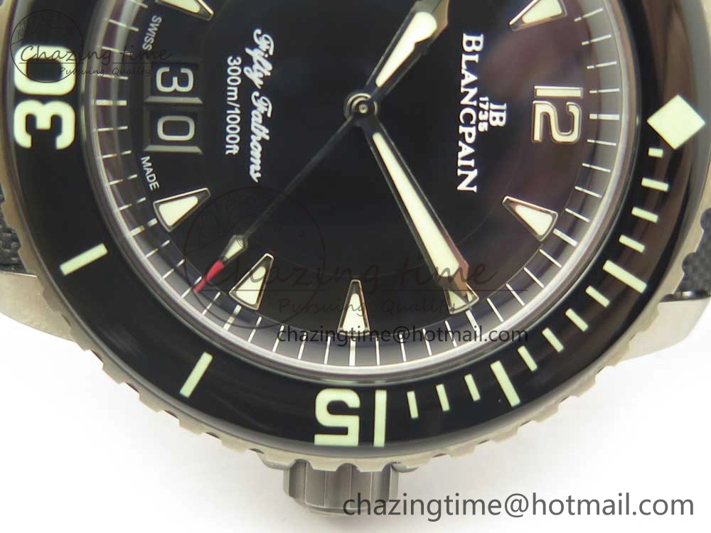 MultiPurpose Fifty Fathoms Titanium Big Date Black HGF Best Edition Black Dial on Sail-canvas Strap A6918B (Free Tool And Nylon Strap) 5285