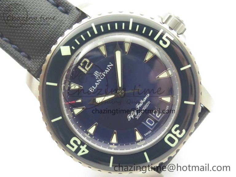 FlexibleFit Fifty Fathoms Titanium Big Date Blue HGF Best Edition Blue Dial on Sail-canvas Strap A6918B (Free Tool And Nylon Strap) 5282