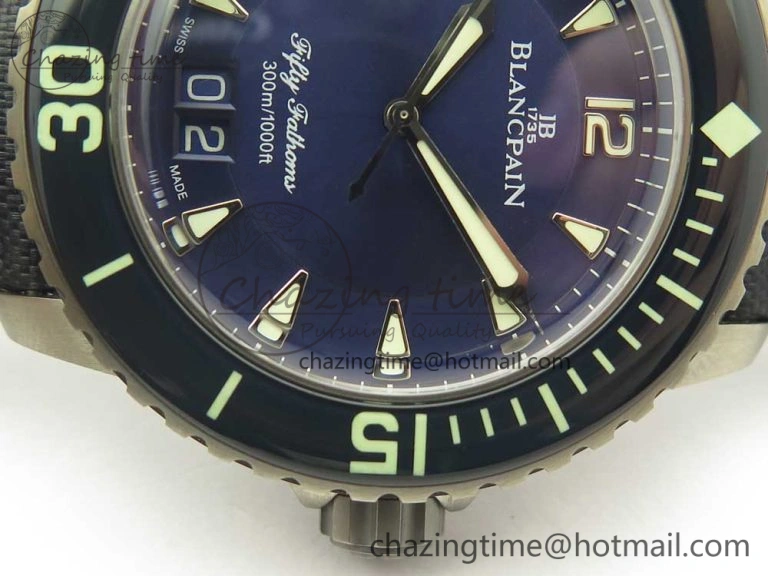 FlexibleFit Fifty Fathoms Titanium Big Date Blue HGF Best Edition Blue Dial on Sail-canvas Strap A6918B (Free Tool And Nylon Strap) 5282