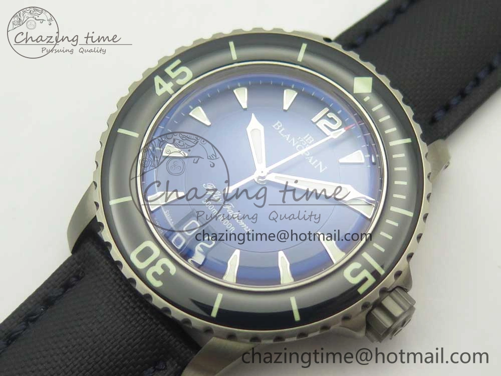 FlexibleFit Fifty Fathoms Titanium Big Date Blue HGF Best Edition Blue Dial on Sail-canvas Strap A6918B (Free Tool And Nylon Strap) 5282