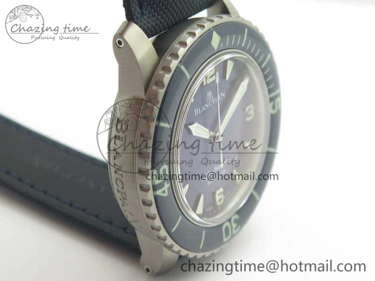 Original Fifty Fathoms Titanium Blue ZF 1:1 Best Edition Blue Dial On Canvas Strap A2836 (Free Tool ) 5301