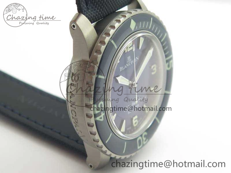 Original Fifty Fathoms Titanium Blue ZF 1:1 Best Edition Blue Dial On Canvas Strap A2836 (Free Tool ) 5301