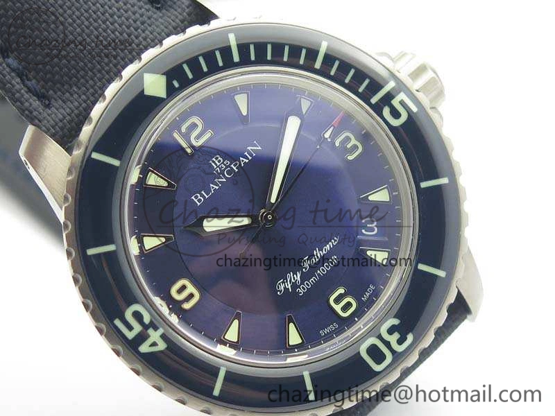 Original Fifty Fathoms Titanium Blue ZF 1:1 Best Edition Blue Dial On Canvas Strap A2836 (Free Tool ) 5301