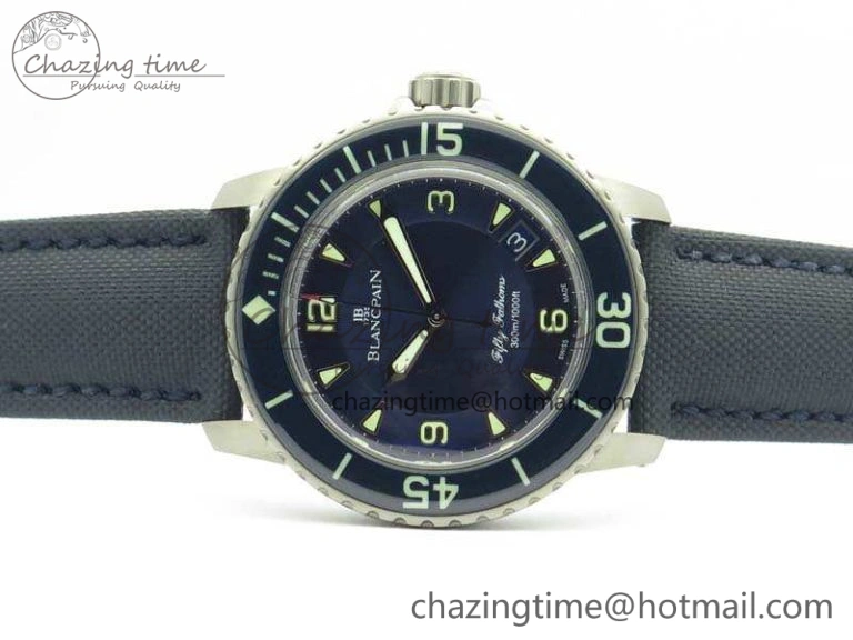 Original Fifty Fathoms Titanium Blue ZF 1:1 Best Edition Blue Dial On Canvas Strap A2836 (Free Tool ) 5301