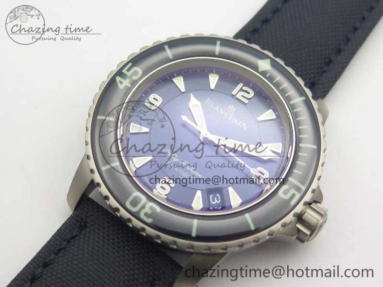 Original Fifty Fathoms Titanium Blue ZF 1:1 Best Edition Blue Dial On Canvas Strap A2836 (Free Tool ) 5301