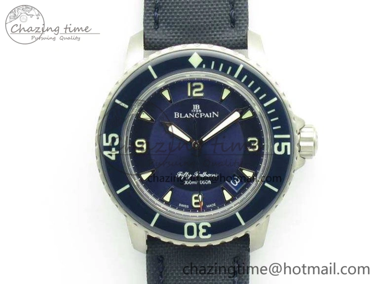 Original Fifty Fathoms Titanium Blue ZF 1:1 Best Edition Blue Dial On Canvas Strap A2836 (Free Tool ) 5301