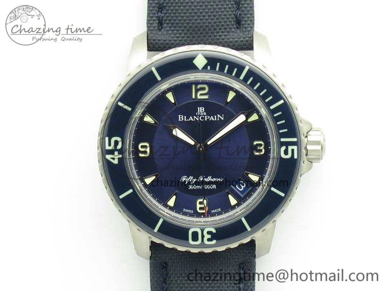 Original Fifty Fathoms Titanium Blue ZF 1:1 Best Edition Blue Dial On Canvas Strap A2836 (Free Tool ) 5301