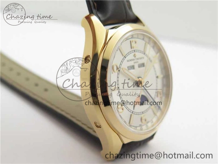 Fiftysix Complete Calendar RG 40mm ZF 1:1 Best Edition White Dial on Brown Leather Strap A WeatherProof 9906