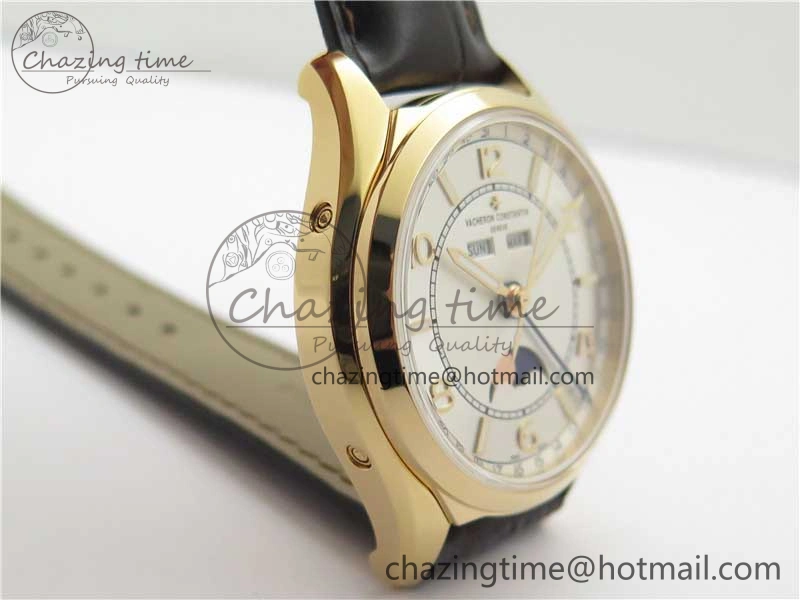 Fiftysix Complete Calendar RG 40mm ZF 1:1 Best Edition White Dial on Brown Leather Strap A WeatherProof 9906