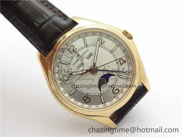 Fiftysix Complete Calendar RG 40mm ZF 1:1 Best Edition White Dial on Brown Leather Strap A WeatherProof 9906