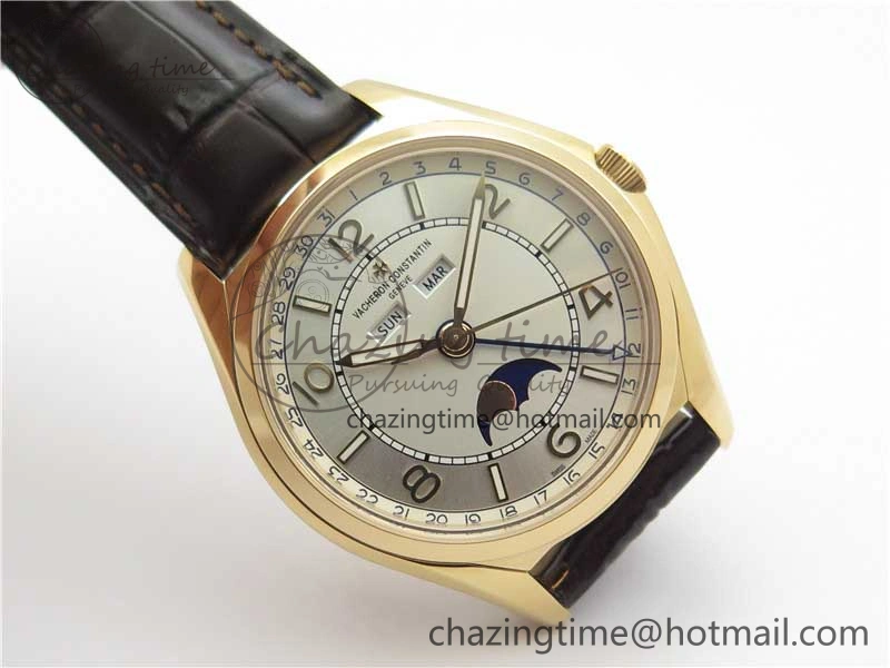 Fiftysix Complete Calendar RG 40mm ZF 1:1 Best Edition White Dial on Brown Leather Strap A WeatherProof 9906