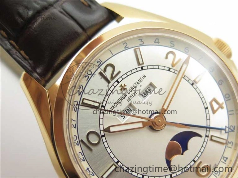 Fiftysix Complete Calendar RG 40mm ZF 1:1 Best Edition White Dial on Brown Leather Strap A WeatherProof 9906