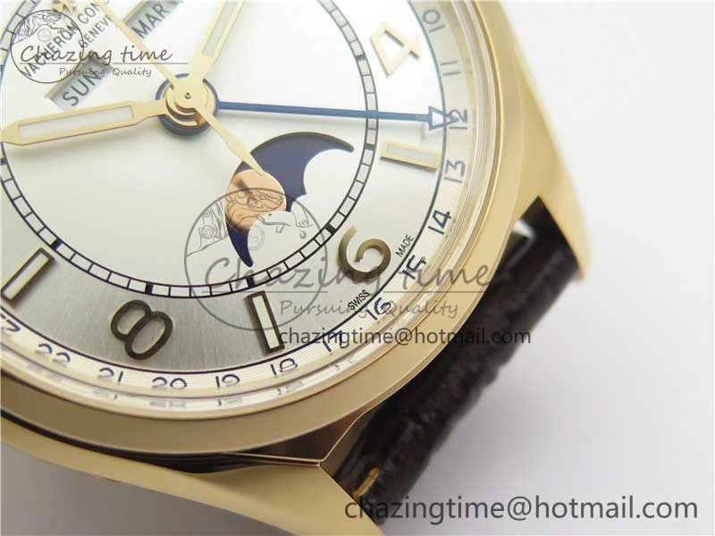 Fiftysix Complete Calendar RG 40mm ZF 1:1 Best Edition White Dial on Brown Leather Strap A WeatherProof 9906