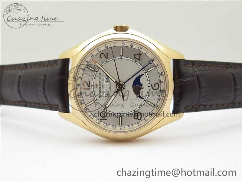 Fiftysix Complete Calendar RG 40mm ZF 1:1 Best Edition White Dial on Brown Leather Strap A WeatherProof 9906