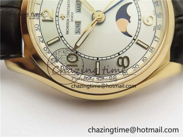 Fiftysix Complete Calendar RG 40mm ZF 1:1 Best Edition White Dial on Brown Leather Strap A WeatherProof 9906