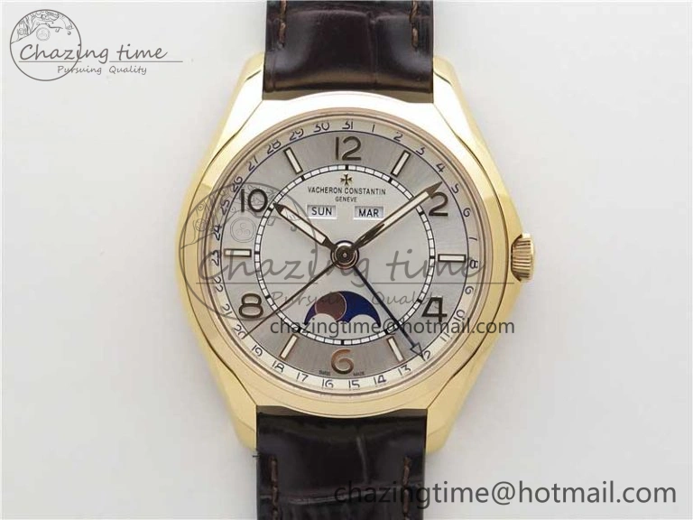 Fiftysix Complete Calendar RG 40mm ZF 1:1 Best Edition White Dial on Brown Leather Strap A WeatherProof 9906