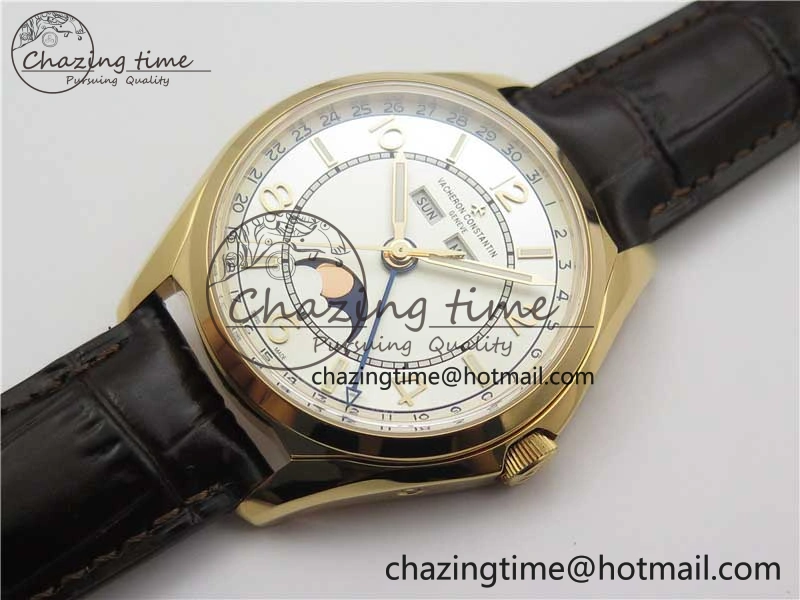 Fiftysix Complete Calendar RG 40mm ZF 1:1 Best Edition White Dial on Brown Leather Strap A WeatherProof 9906