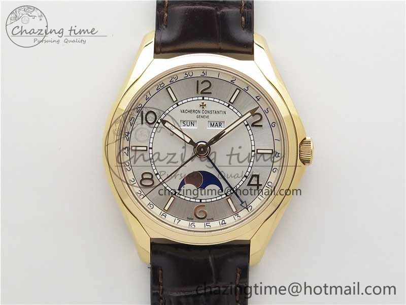 Fiftysix Complete Calendar RG 40mm ZF 1:1 Best Edition White Dial on Brown Leather Strap A WeatherProof 9906