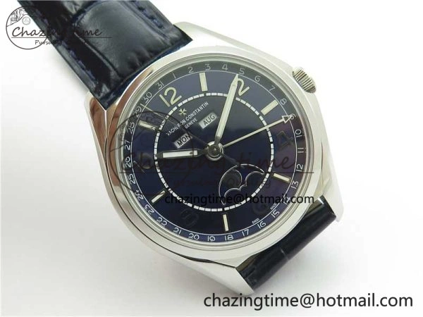 Fiftysix Complete Calendar SS 40mm ZF 1:1 Best Edition Blue Dial on Blue Leather Strap A Supportive 9918