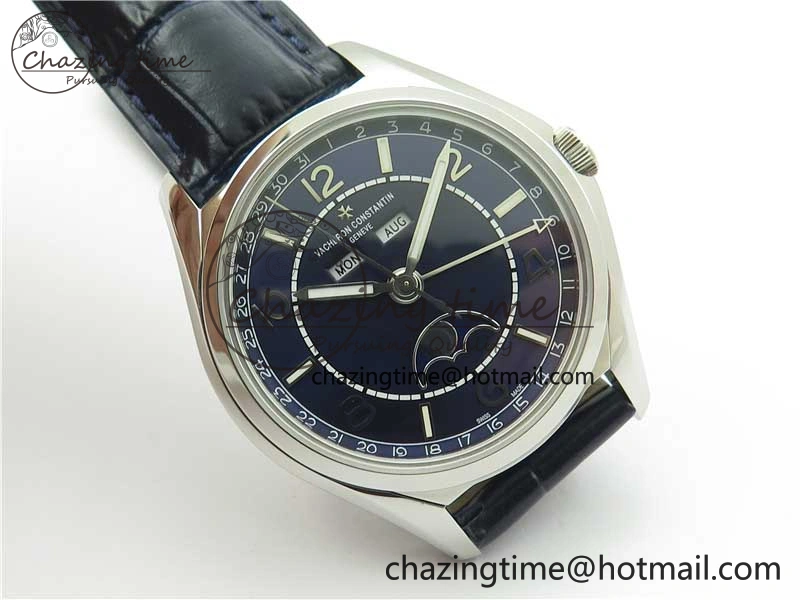 Fiftysix Complete Calendar SS 40mm ZF 1:1 Best Edition Blue Dial on Blue Leather Strap A Supportive 9918
