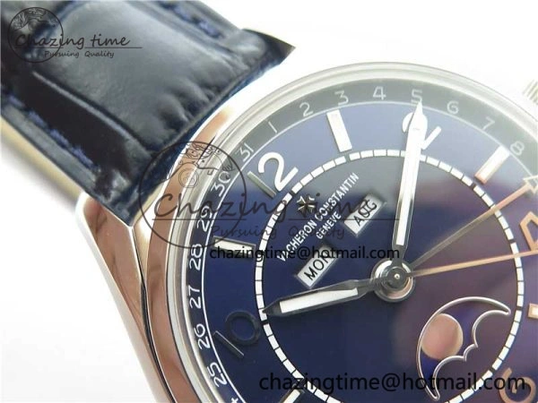 Fiftysix Complete Calendar SS 40mm ZF 1:1 Best Edition Blue Dial on Blue Leather Strap A Supportive 9918