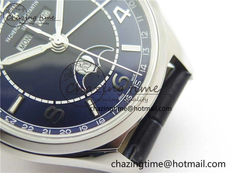 Fiftysix Complete Calendar SS 40mm ZF 1:1 Best Edition Blue Dial on Blue Leather Strap A Supportive 9918