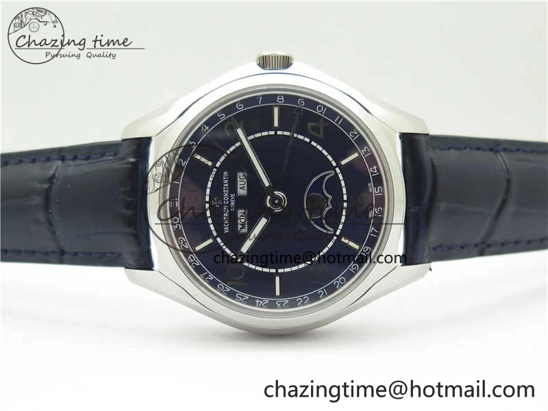 Fiftysix Complete Calendar SS 40mm ZF 1:1 Best Edition Blue Dial on Blue Leather Strap A Supportive 9918