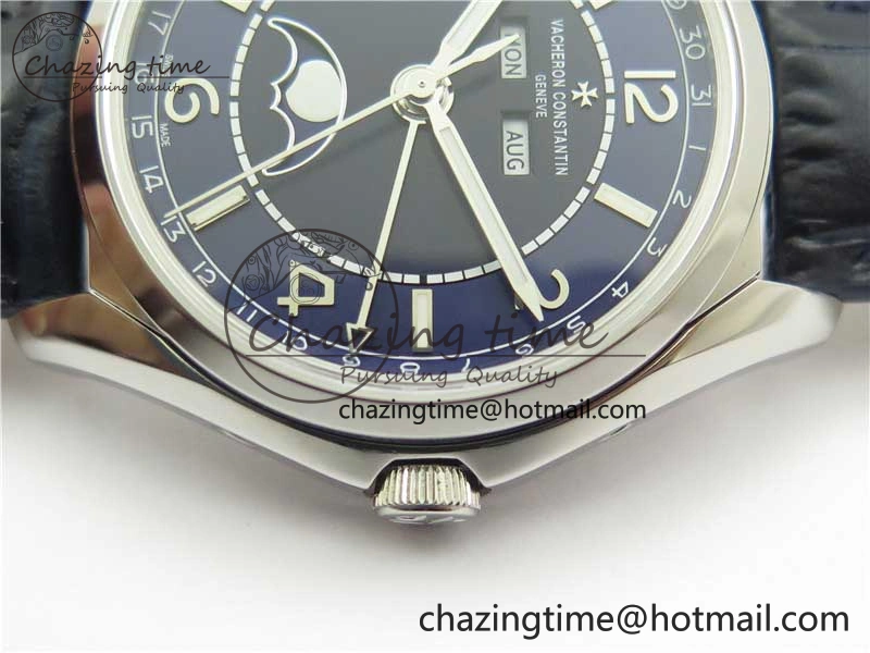 Fiftysix Complete Calendar SS 40mm ZF 1:1 Best Edition Blue Dial on Blue Leather Strap A Supportive 9918