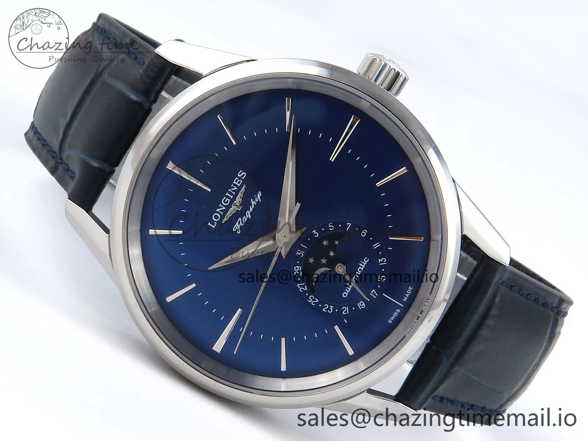 Flagship Heritage Moonphase SS APSF 1:1 Best Edition Blue Dial on Blue Leather Strap A Cozy 7544