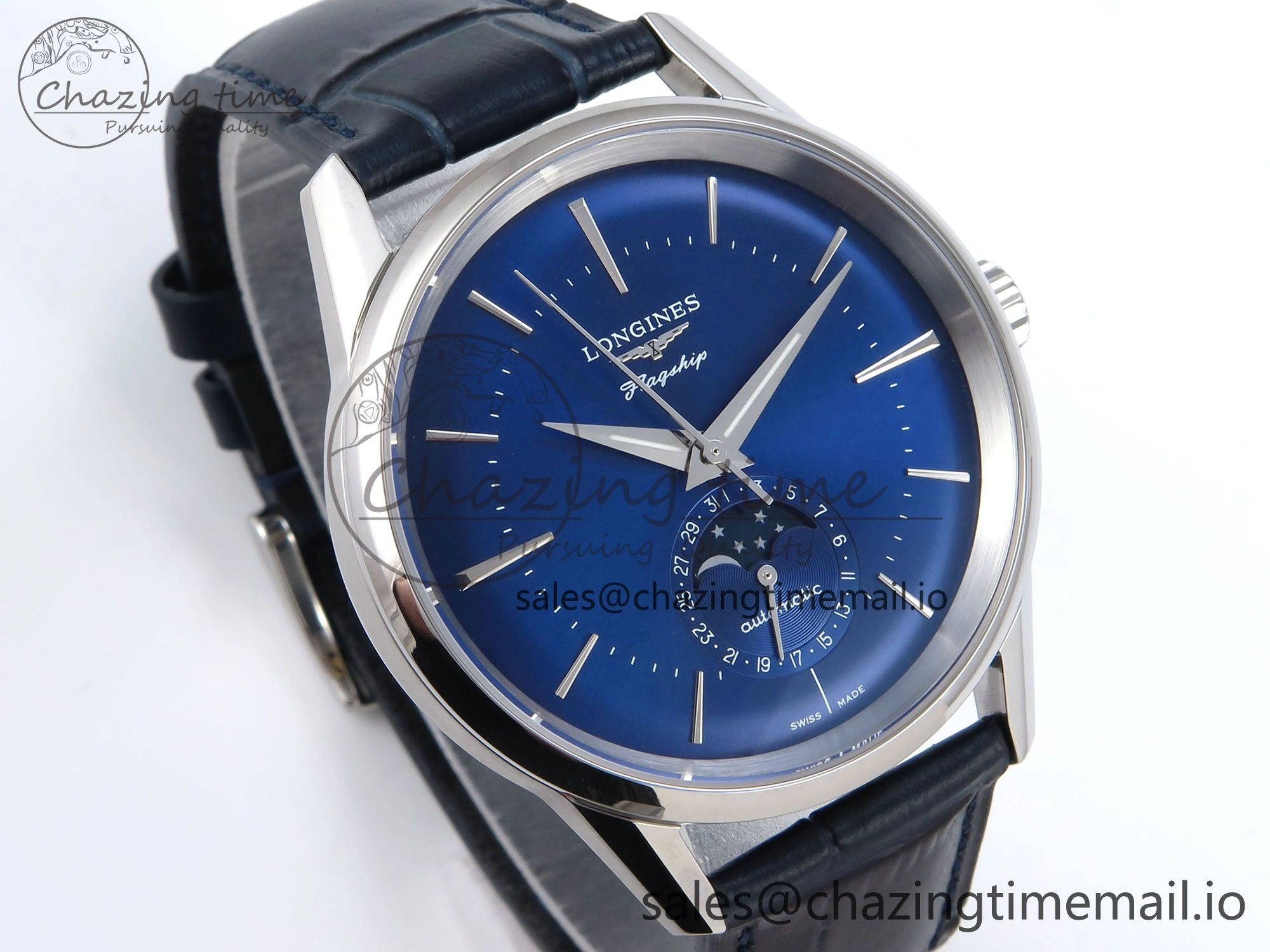 Flagship Heritage Moonphase SS APSF 1:1 Best Edition Blue Dial on Blue Leather Strap A Cozy 7544
