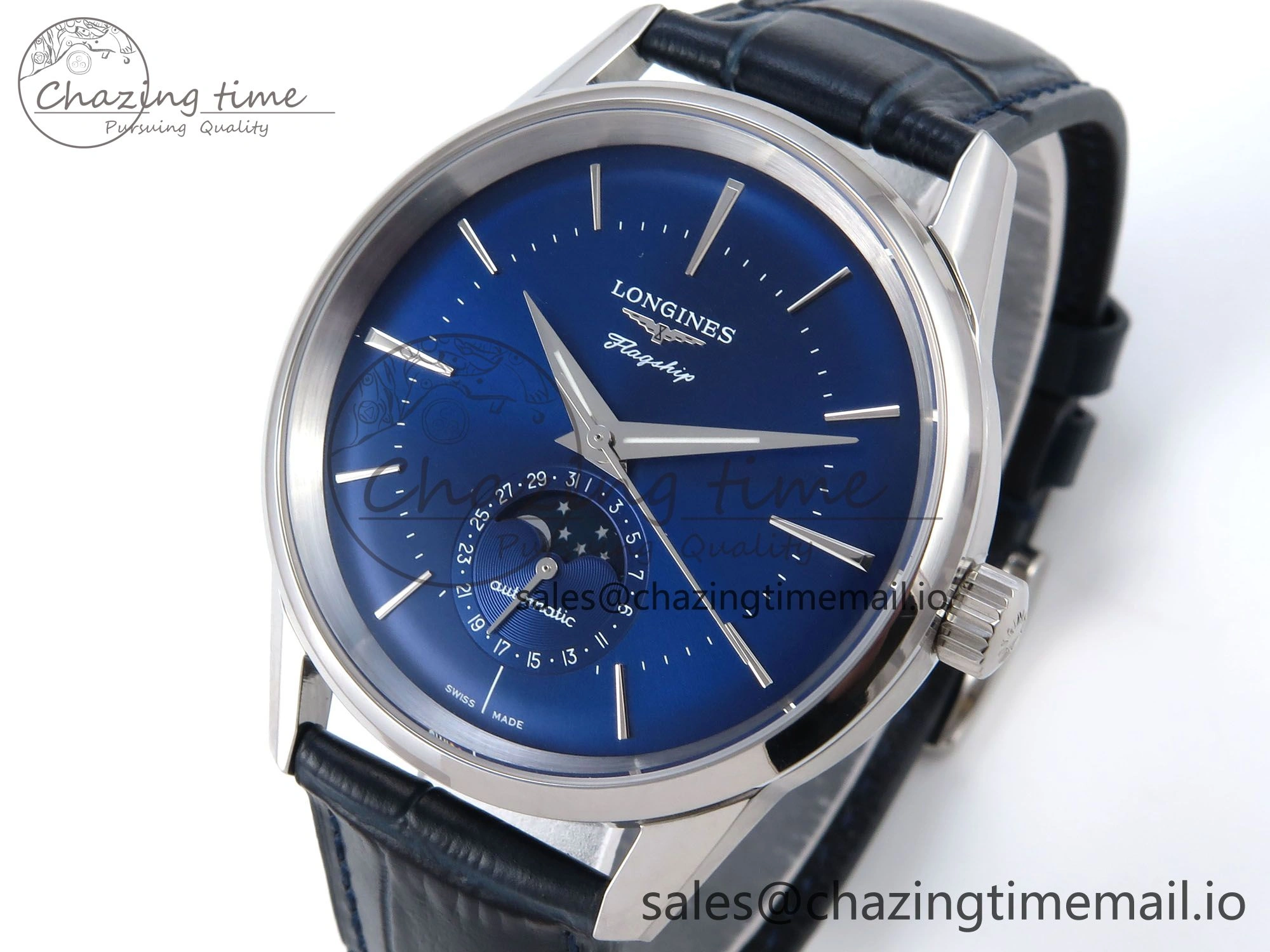 Flagship Heritage Moonphase SS APSF 1:1 Best Edition Blue Dial on Blue Leather Strap A Cozy 7544
