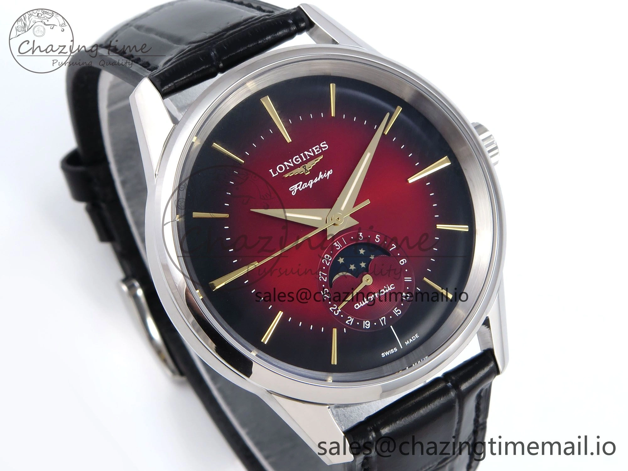 Flagship Heritage Moonphase SS APSF 1:1 Best Edition Red Dial on Black Leather Strap A HighPerformance 7542