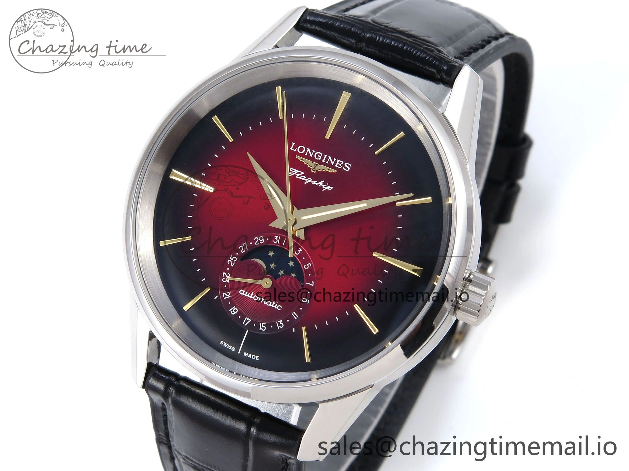 Flagship Heritage Moonphase SS APSF 1:1 Best Edition Red Dial on Black Leather Strap A HighPerformance 7542