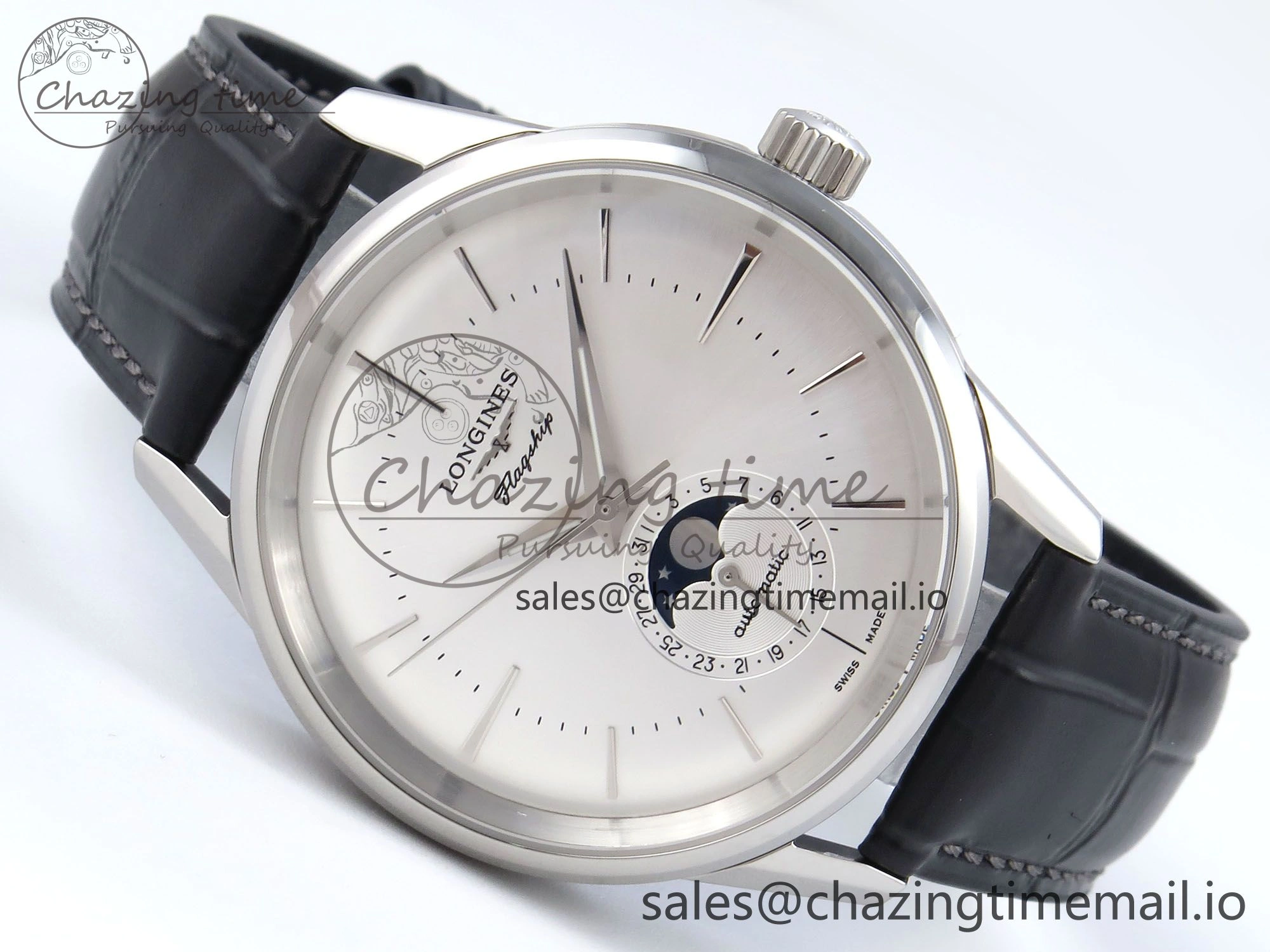 Flagship Heritage Moonphase SS APSF 1:1 Best Edition Silver SS Dial on Black Leather Strap A Popular 7546