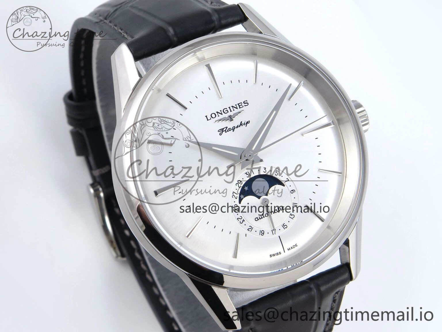 Flagship Heritage Moonphase SS APSF 1:1 Best Edition Silver SS Dial on Black Leather Strap A Popular 7546