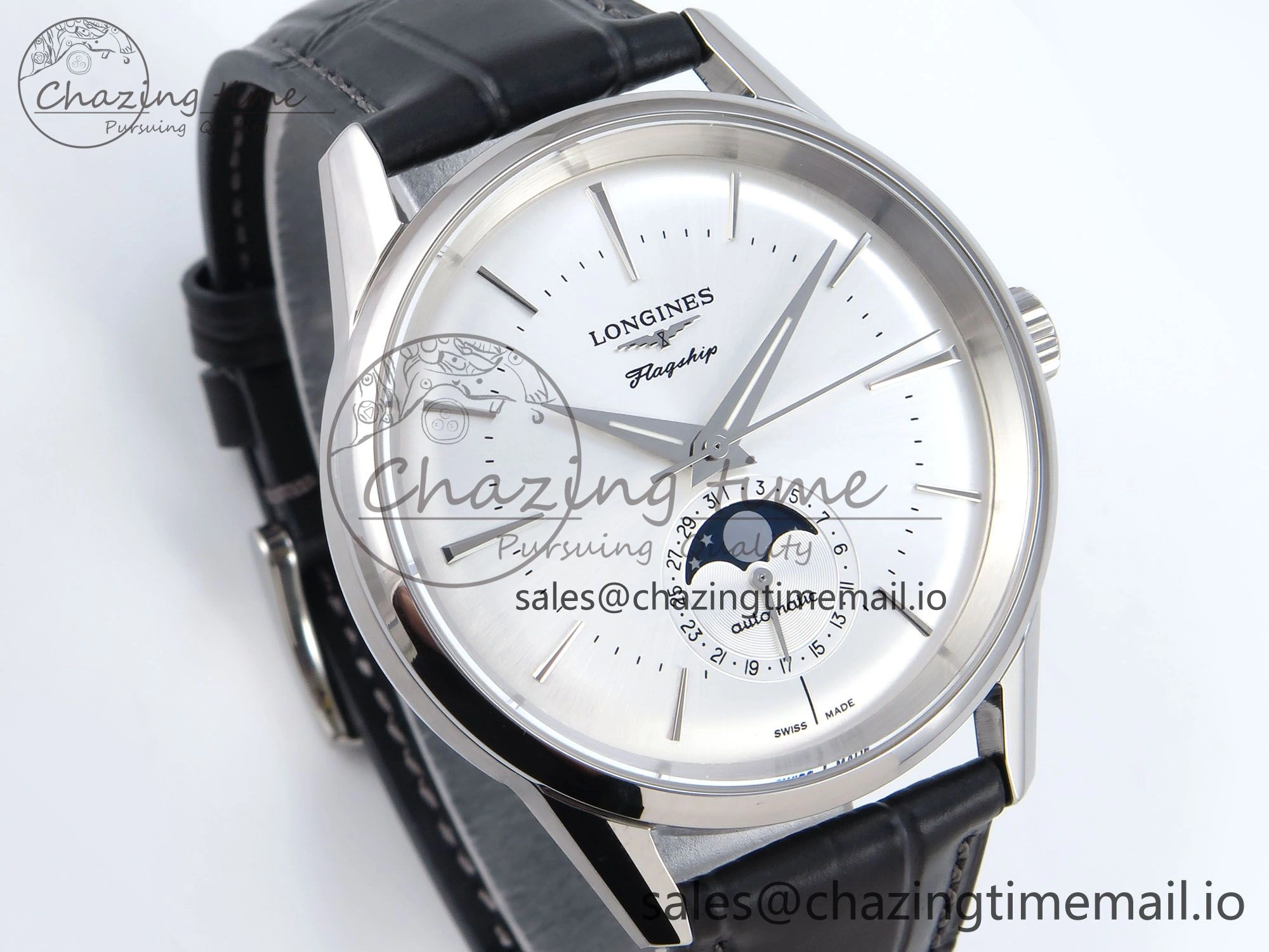 Flagship Heritage Moonphase SS APSF 1:1 Best Edition Silver SS Dial on Black Leather Strap A Popular 7546
