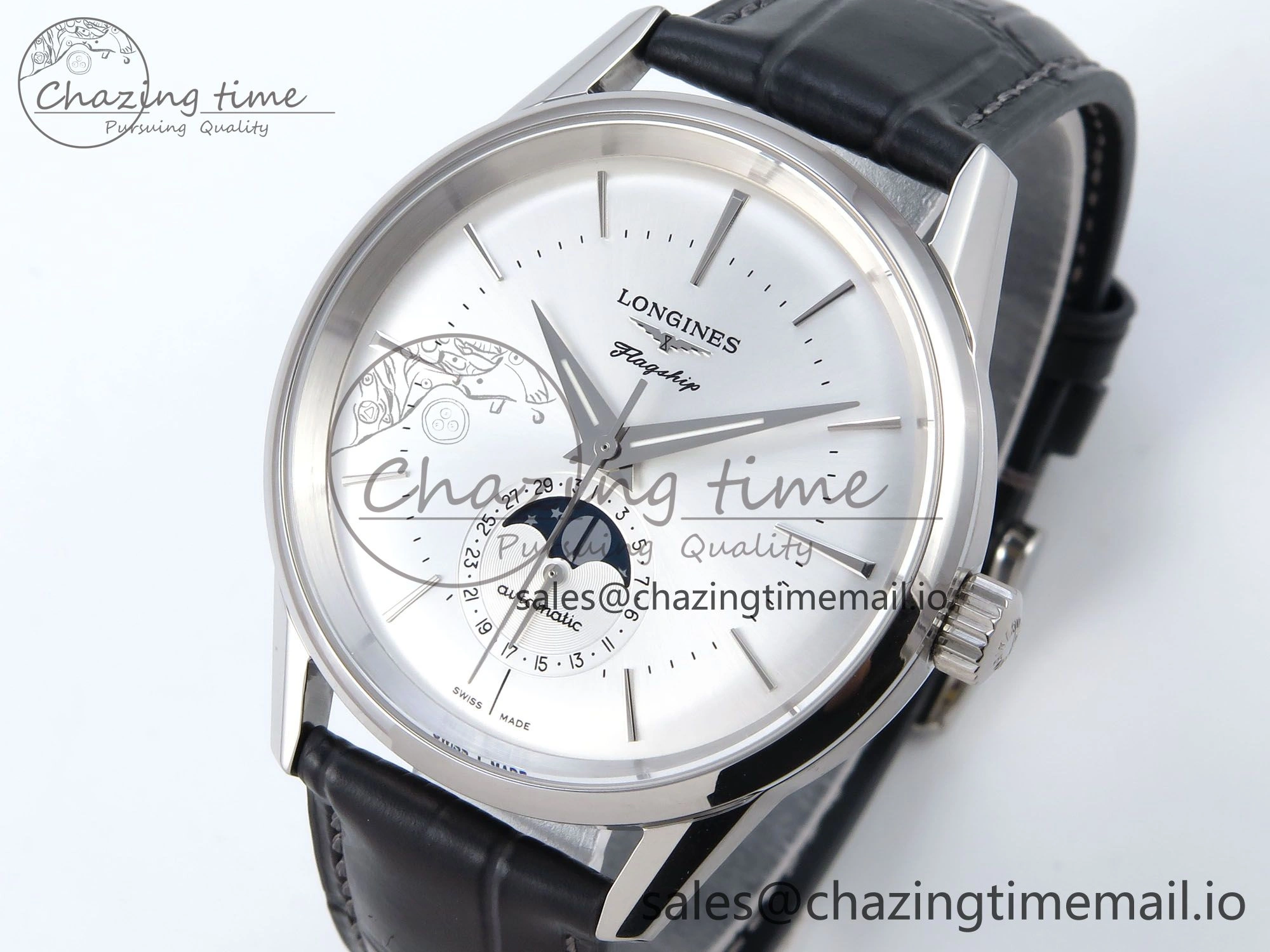 Flagship Heritage Moonphase SS APSF 1:1 Best Edition Silver SS Dial on Black Leather Strap A Popular 7546