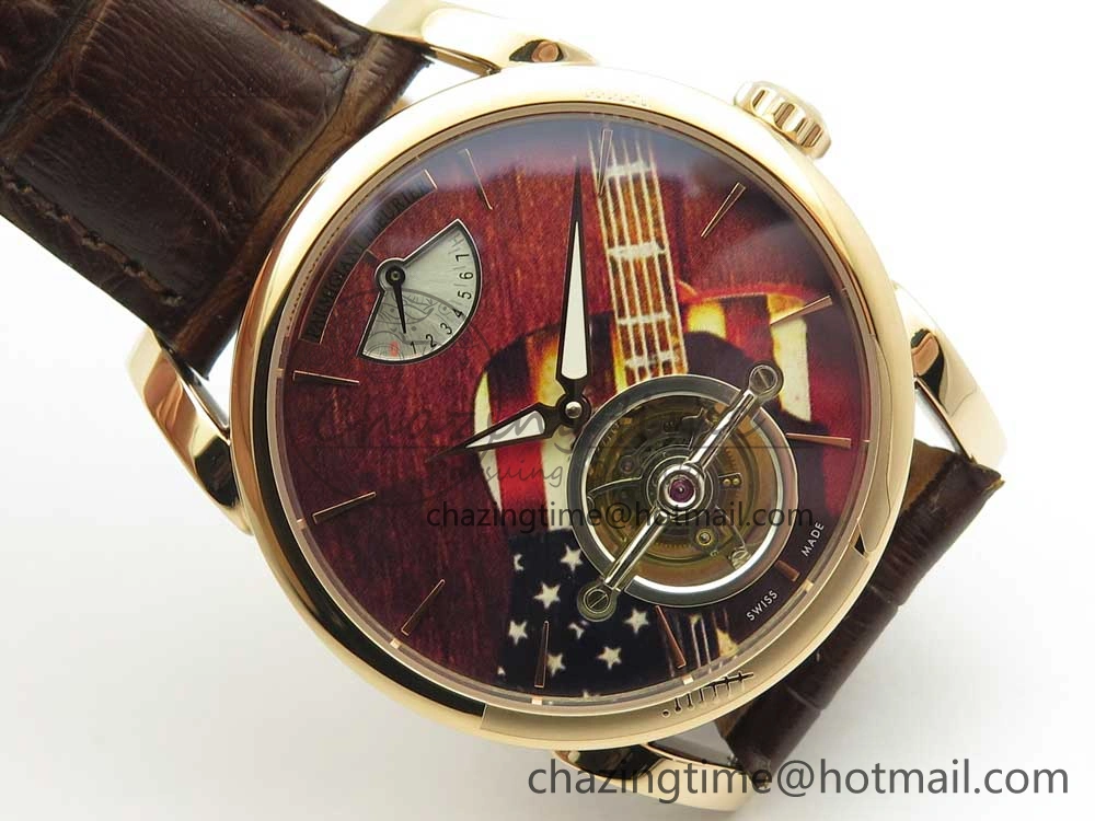 Fleurier Tonda Tourbillon Woodrock RG Real PR JBF Best Edition Red Dial on Brown Leather Strap Popular 8611