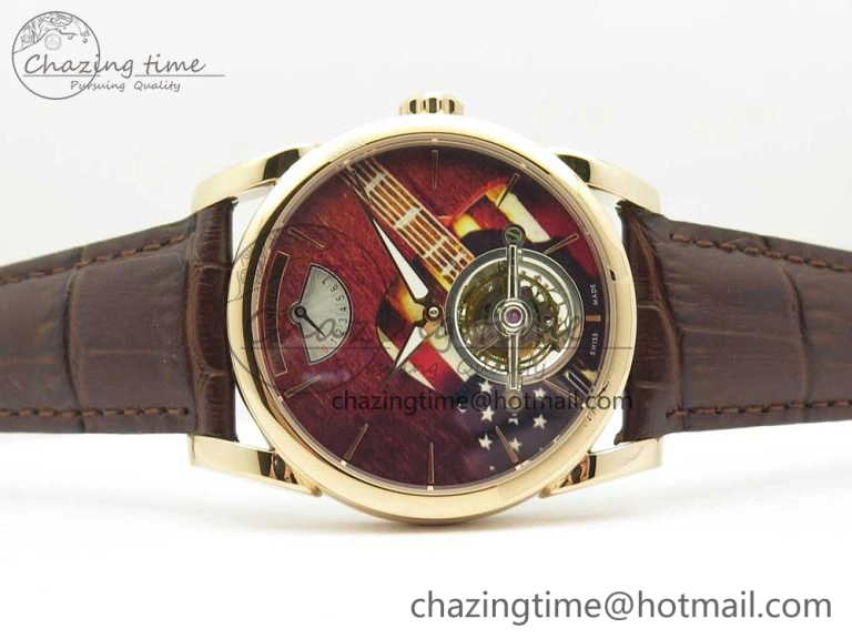 Fleurier Tonda Tourbillon Woodrock RG Real PR JBF Best Edition Red Dial on Brown Leather Strap Popular 8611