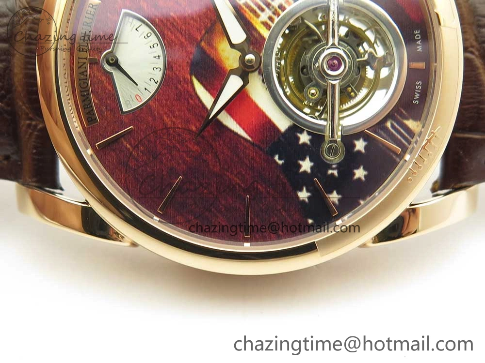 Fleurier Tonda Tourbillon Woodrock RG Real PR JBF Best Edition Red Dial on Brown Leather Strap Popular 8611