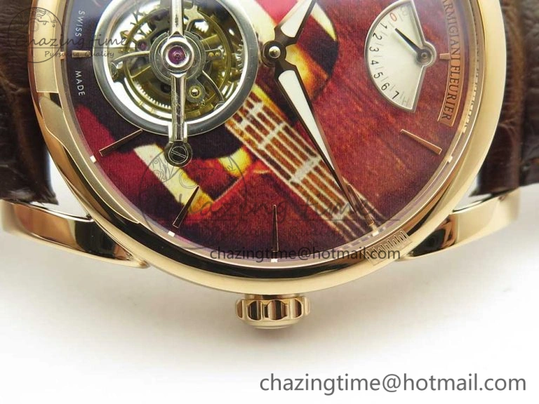 Fleurier Tonda Tourbillon Woodrock RG Real PR JBF Best Edition Red Dial on Brown Leather Strap Popular 8611
