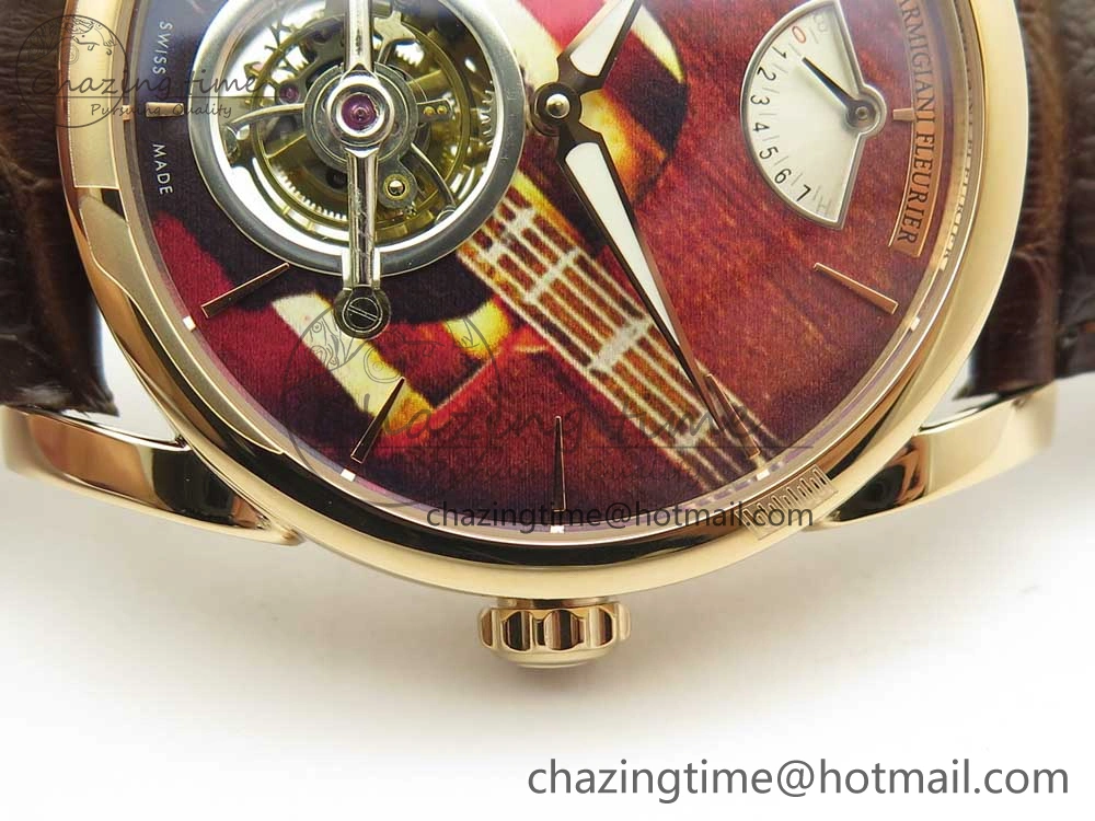Fleurier Tonda Tourbillon Woodrock RG Real PR JBF Best Edition Red Dial on Brown Leather Strap Popular 8611