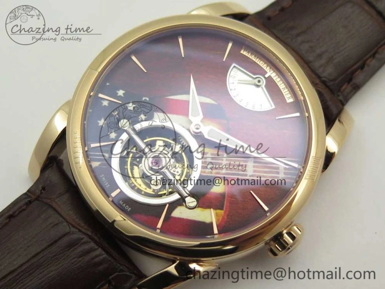 Fleurier Tonda Tourbillon Woodrock RG Real PR JBF Best Edition Red Dial on Brown Leather Strap Popular 8611