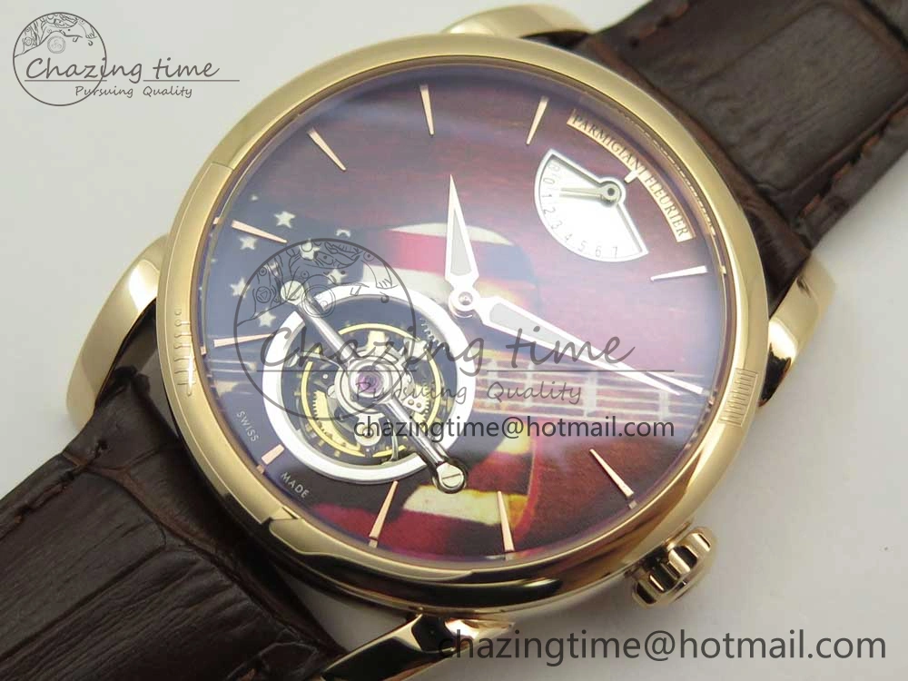 Fleurier Tonda Tourbillon Woodrock RG Real PR JBF Best Edition Red Dial on Brown Leather Strap Popular 8611